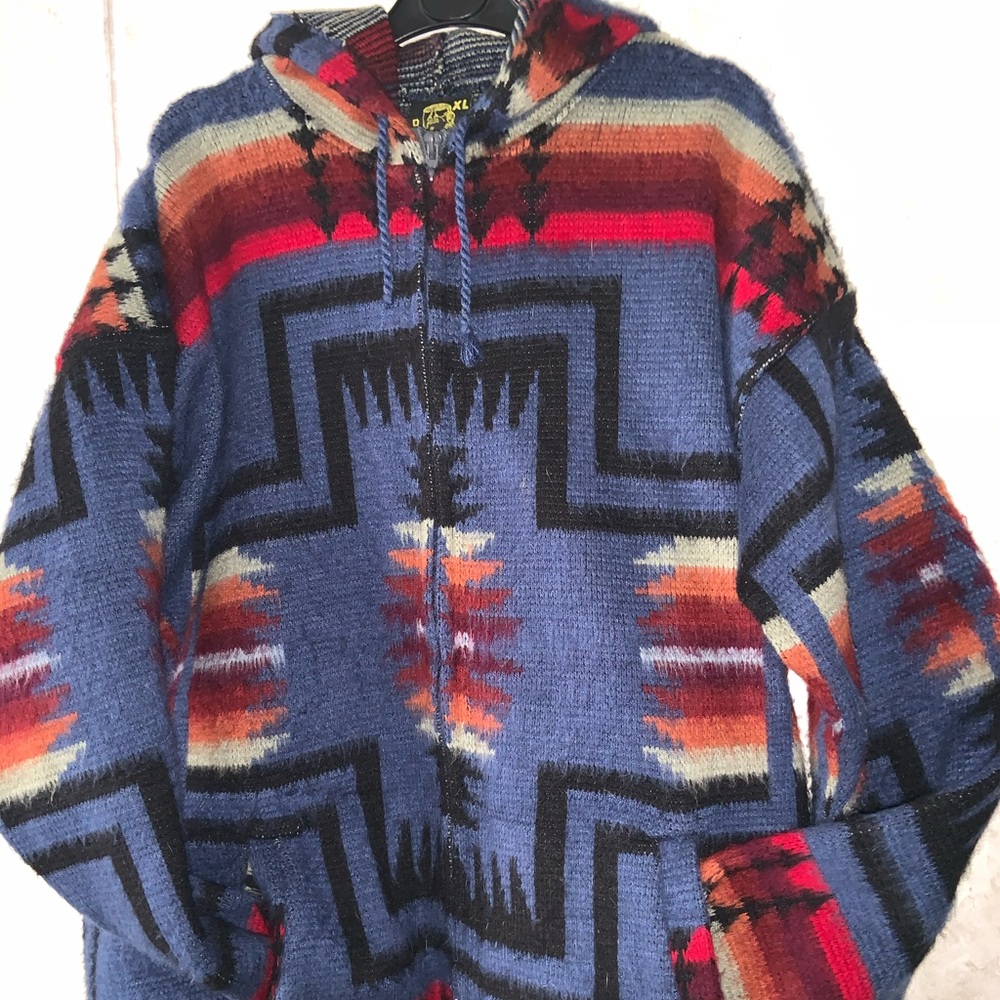 Poncho Pattern Zip Up Jacket